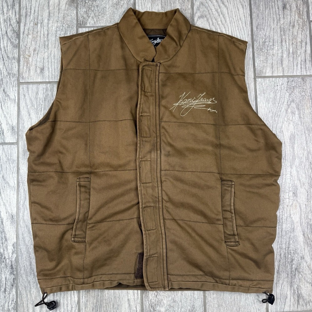 VTG 90s Y2K Karl Kani Jeans Vest Men's Size XL Tan Brown Zip Strap Safari RARE